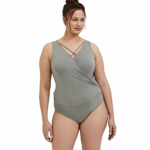 Torrid Super Soft Sage Green Criss Cross Bodysuit